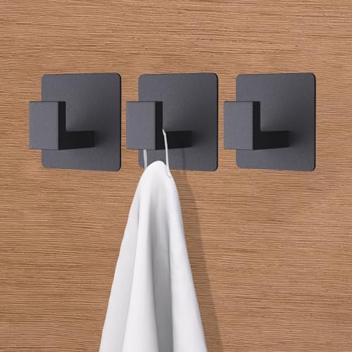 VAEHOLD Heavy Duty Adhesive Wall Hooks for Bathroom Kitchen - Black Pair
