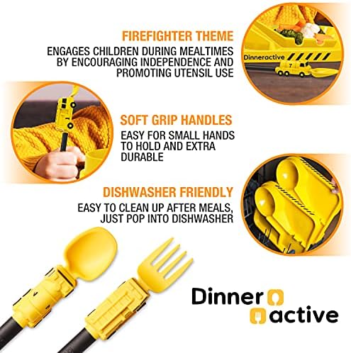 Dinneractive Yellow Firefighter Kids Utensils Set