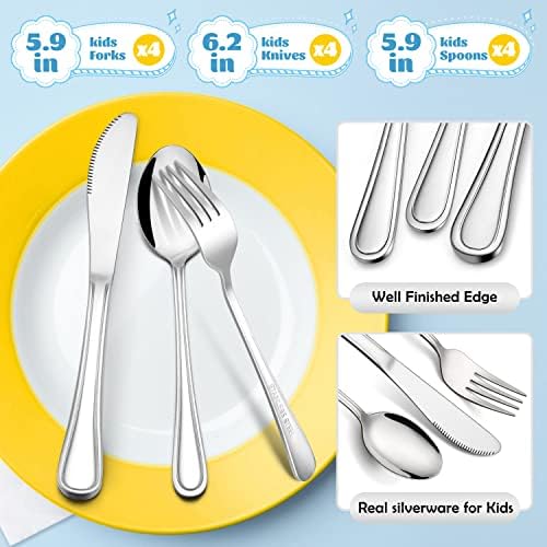 E-far 12-Piece Kids Safety Flatware Stainless Steel Set for Preschoolers