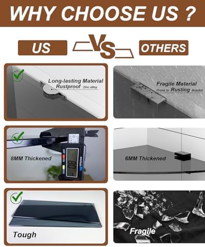 Thick tempered Glass floating shelf for BathroomDouble Pack No Drill Wallmont