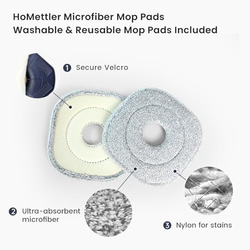 HoMettlerSpin Mop Bucket Set with 4 Microfiber Pads and Self-Separating Water System